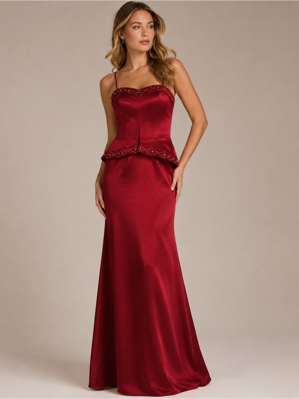 NWT Alyce Paris Claret Satin Beaded Formal Gown Size 14
